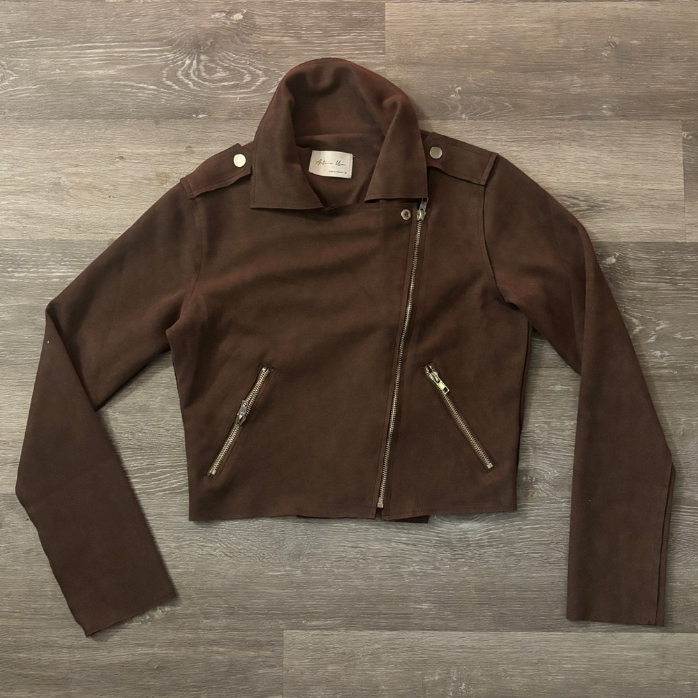active usa - brown faux suede jacket